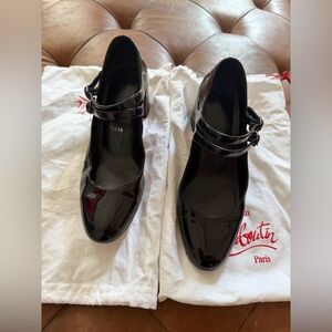 Christian Louboutin Black Patent Double-Strap Mary Jane Heels